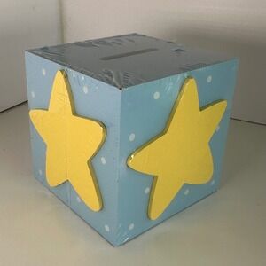Baby's Room Coin Bank Wooden Block New in Package Nursery Decor Vtg
